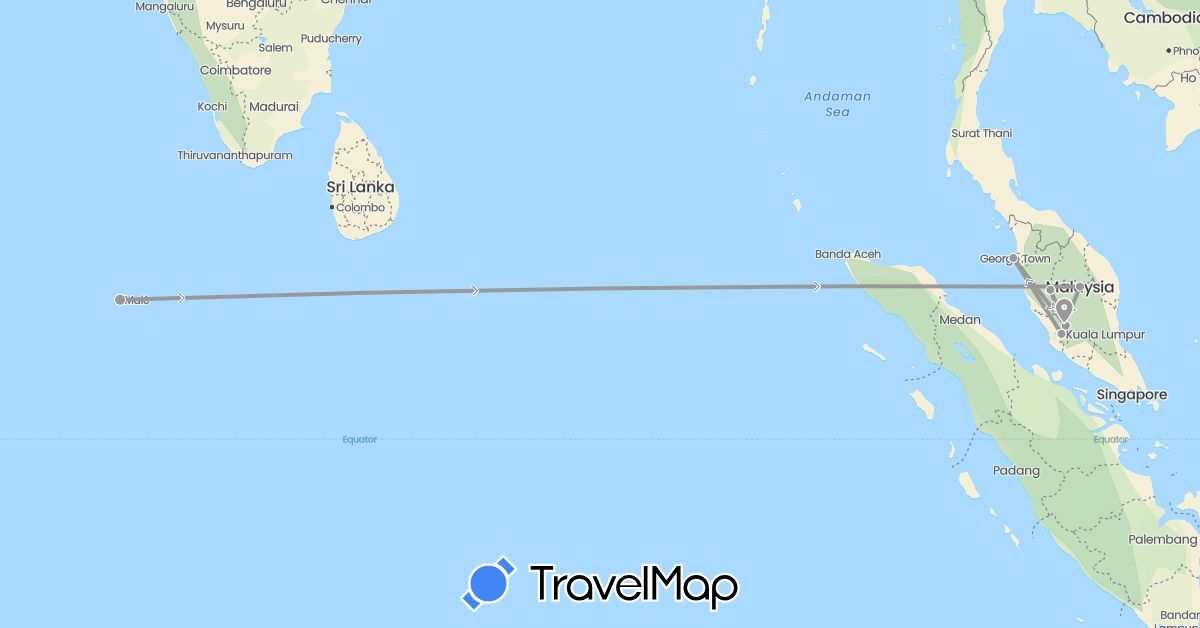 TravelMap itinerary: driving, plane in Maldives, Malaysia (Asia)